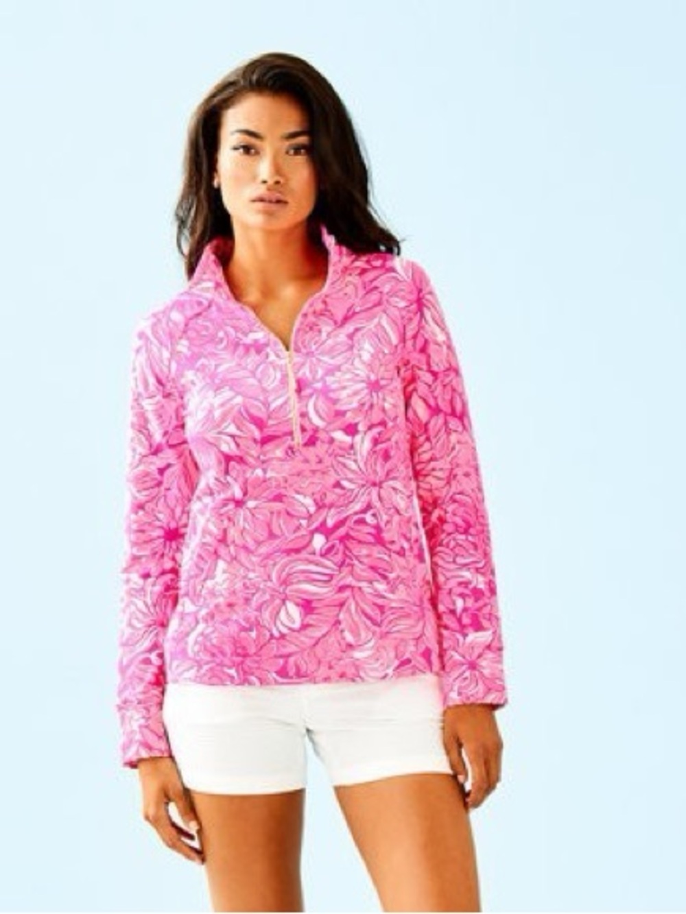 Lily Pulitzer Skipper Popover Half Zip Hot Pink Pawsitive Cattitude Women’s Sz S